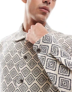 Jack & Jones Printed Overshirt In Ecru For Men White -Men Style Shop 207603001 4