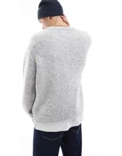 Jack & Jones Fluffy Oversize Jumper In Grey For Men Light Grey Melange -Men Style Shop 207603296 3