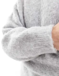 Jack & Jones Fluffy Oversize Jumper In Grey For Men Light Grey Melange -Men Style Shop 207603296 4