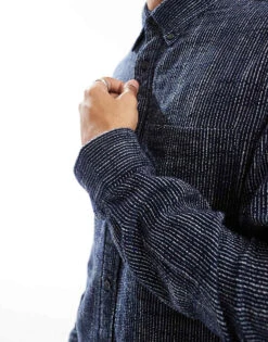 Jack & Jones Textured Stripe Shirt In Navy For Men Night Sky -Men Style Shop 207603381 2