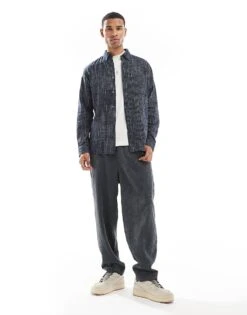 Jack & Jones Textured Stripe Shirt In Navy For Men Night Sky -Men Style Shop 207603381 4