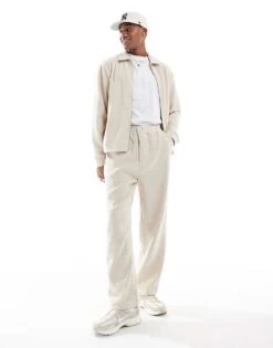 Jack & Jones Co-ord Ribbed Loose Fit Trouser In Beige For Men Moonbeam