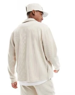 Jack & Jones Co-ord Ribbed Zip Shacket In Ecru For Men Moonbeam -Men Style Shop 207603691 3