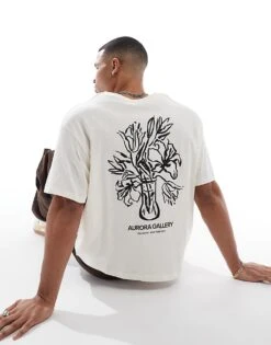 Jack & Jones Oversized Cropped T-shirt With Floral Back Print In White For Men Egret -Men Style Shop 207603806 1 egret 1