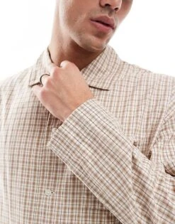 Jack & Jones Cropped Oversized Shirt In Neutral Check For Men Crockery -Men Style Shop 207603865 3