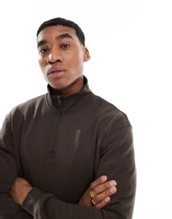 Jack & Jones Oversize Quarter Zip Sweatshirt In Brown For Men Mulch