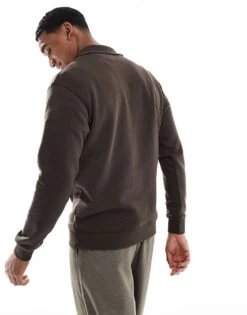 Jack & Jones Oversize Quarter Zip Sweatshirt In Brown For Men Mulch -Men Style Shop 207633547 4