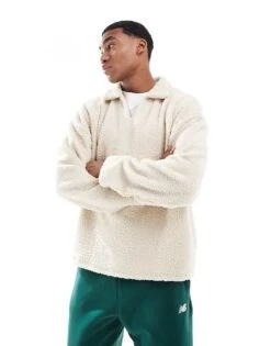 Jack & Jones Borg Split Neck Polo In Beige For Men Oatmeal