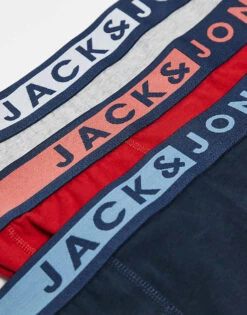 Jack & Jones 3 Pack Logo Trunks In Red Blue & Grey For Men Red Grey Blue -Men Style Shop 207716930 3