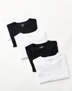 Jack & Jones 5 Pack Slim Fit T-shirt In White Black & Navy For Men -Men Style Shop 207721206 1 whiteblack 1