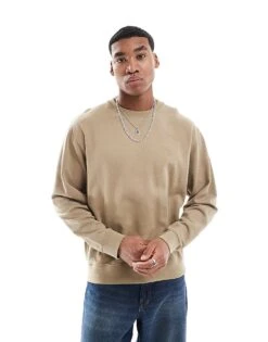 Jack & Jones Oversized Crew Neck Sweatshirt In Khaki For Men Coriander -Men Style Shop 207765288 1 coriander 1