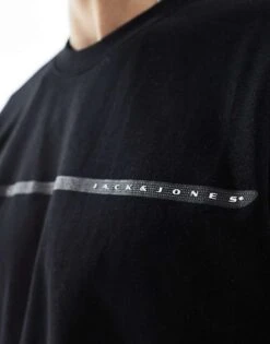Jack & Jones Oversized T-shirt With Chest Stripe Logo In Black For Men -Men Style Shop 207766463 3