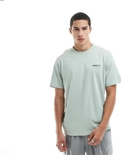 Jack & Jones Oversized T-shirt With Back Print In Light Green For Men Aqua Gray -Men Style Shop 207766583 2