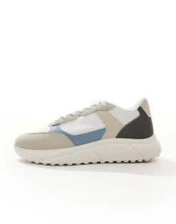 Jack & Jones Runner Trainer In Beige Blue White For Men Moonbeam -Men Style Shop 207766660 2