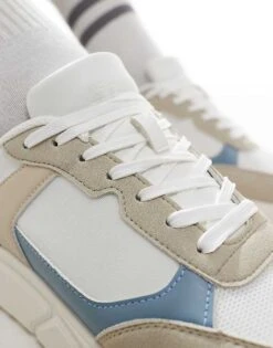 Jack & Jones Runner Trainer In Beige Blue White For Men Moonbeam -Men Style Shop 207766660 3