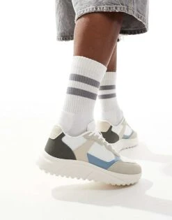 Jack & Jones Runner Trainer In Beige Blue White For Men Moonbeam -Men Style Shop 207766660 4