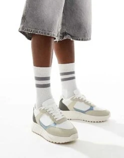 Jack & Jones Runner Trainer In Beige Blue White For Men Moonbeam -Men Style Shop 207766660 5