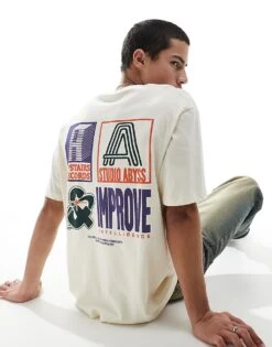 Jack & Jones Oversized T-shirt With Retro Backprint In Off White For Men Antique White -Men Style Shop 207766661 1 antiquewhite 1