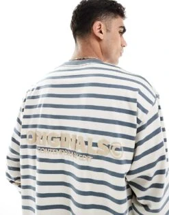 Jack & Jones Oversized Long Sleeve T-shirt In Blue Stripe For Men Stormy Weather -Men Style Shop 207766725 1 stormyweather 1