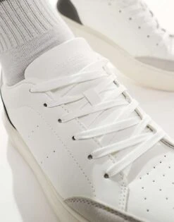 Jack & Jones Suede Mix Trainer In White With Blue For Men White/vapor Blue -Men Style Shop 207766769 4