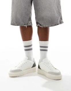 Jack & Jones Suede Mix Trainer In White With Blue For Men White/vapor Blue -Men Style Shop 207766769 5