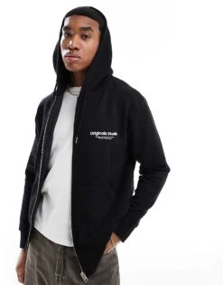 Jack & Jones Oversized Zip Up Hoodie In Black For Men