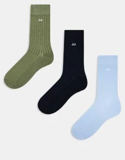 Jack & Jones 3 Pack Ribbed Socks In Green Navy Light Blue For Men Sea Spray -Men Style Shop 207766996 1 seaspray 1