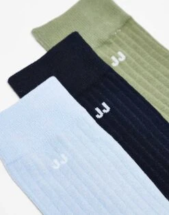 Jack & Jones 3 Pack Ribbed Socks In Green Navy Light Blue For Men Sea Spray -Men Style Shop 207766996 3