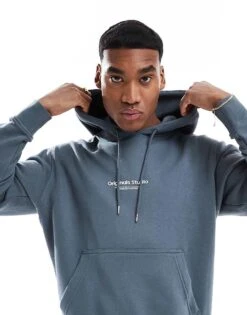 Jack & Jones Oversized Hoodie In Teal Blue With Chest Logo For Men Stormy Weather -Men Style Shop 207767109 1 stormyweather 1