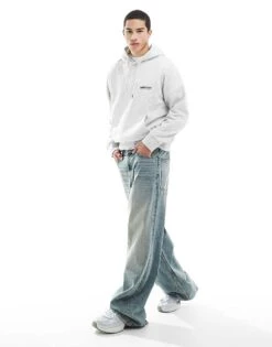 Jack & Jones Oversized Hoodie With Text Backprint In Grey For Men White Melange -Men Style Shop 207767190 3