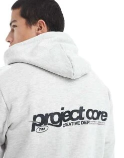 Jack & Jones Oversized Hoodie With Text Backprint In Grey For Men White Melange -Men Style Shop 207767190 4