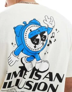 Jack & Jones Oversized T-shirt With Backprint In Cream For Men Antique White -Men Style Shop 207767228 4