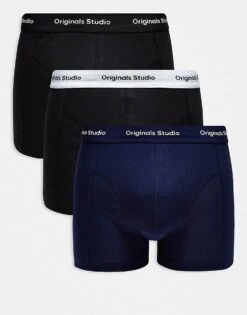 Jack & Jones 3 Pack Trunks In Navy Black With Originals Logo For Men Ocean Cavern -Men Style Shop 207767282 1 oceancavern 1