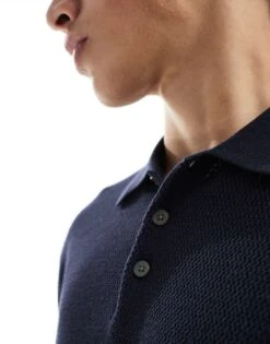 Jack & Jones Premium Texture Button Polo Shirt In Navy For Men Night Sky -Men Style Shop 207767327 4