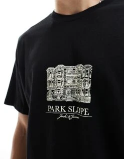 Jack & Jones Oversized T-shirt With Chest Print In Black For Men -Men Style Shop 207767744 3