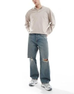 Jack & Jones Alex Baggy Fit Jeans With Knee Rip In Blue For Men Blue Denim