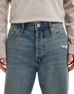 Jack & Jones Alex Baggy Fit Jeans With Knee Rip In Blue For Men Blue Denim -Men Style Shop 207767753 5