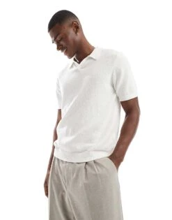 Jack & Jones Premium Split Neck Boucle Texture Polo Shirt In White For Men Cloud Dancer -Men Style Shop 207767757 1 clouddancer 1