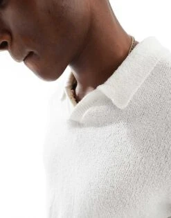 Jack & Jones Premium Split Neck Boucle Texture Polo Shirt In White For Men Cloud Dancer -Men Style Shop 207767757 2