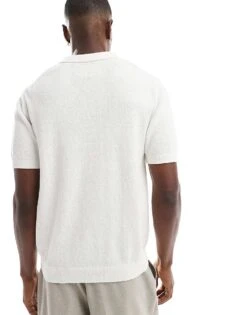 Jack & Jones Premium Split Neck Boucle Texture Polo Shirt In White For Men Cloud Dancer -Men Style Shop 207767757 4