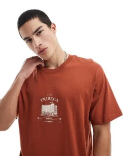 Jack & Jones Oversized T-shirt With Chest Print In Terracotta For Men Arabian Spice -Men Style Shop 207767851 1 arabianspice 1