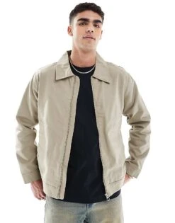 Jack & Jones Oversized Harrington Jacket In Cream For Men Silver Sage -Men Style Shop 207767995 1 silversage 1