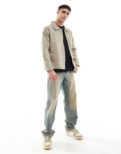 Jack & Jones Oversized Harrington Jacket In Cream For Men Silver Sage -Men Style Shop 207767995 2