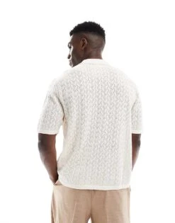 Jack & Jones Button Through Shirt In Knitted Crochet In Cream For Men Sea Salt -Men Style Shop 207767997 4