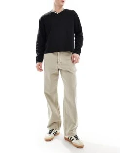 Jack & Jones Alex Baggy Carpenter Fit Jeans In Light Grey Wash For Men Silver Sage