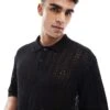 Jack & Jones Knitted Crochet Polo Shirt In Black For Men -Men Style Shop 207768124 1 black