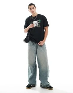 Jack & Jones Oversized T-shirt With Arc Di Triumph Chest Print In Black For Men -Men Style Shop 207768127 2