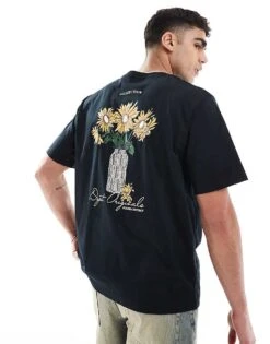 Jack & Jones Oversized T-shirt With Backprint Flowers In Black For Men -Men Style Shop 207768181 4