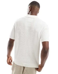 Jack & Jones Premium Texture Button Polo Shirt In White For Men Cloud Dancer -Men Style Shop 207768236 4