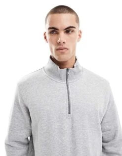 Jack & Jones Oversize Quarter Zip Sweatshirt In Grey For Men Lgm -Men Style Shop 207769941 1 lgm 1